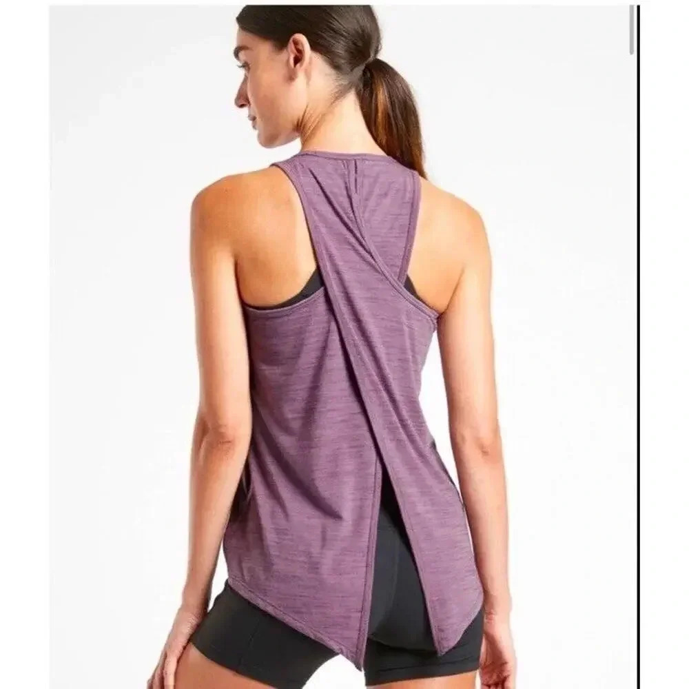 Athleta ESSENCE SPACEDYE TIE BACK TANK Agate Volcanic Violet Bow Racerback XS